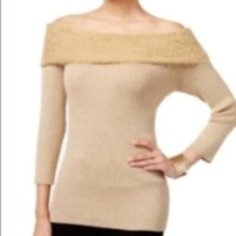 NY Collection Golden Off The Shoulder Holiday Sweater
